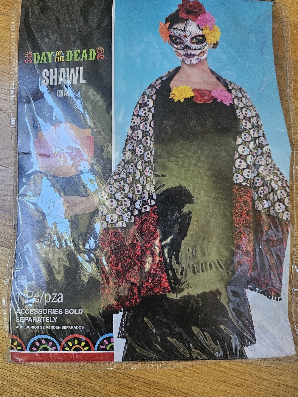Halloween Day of the Dead Shawl - Black & Red Skull Print- Adult